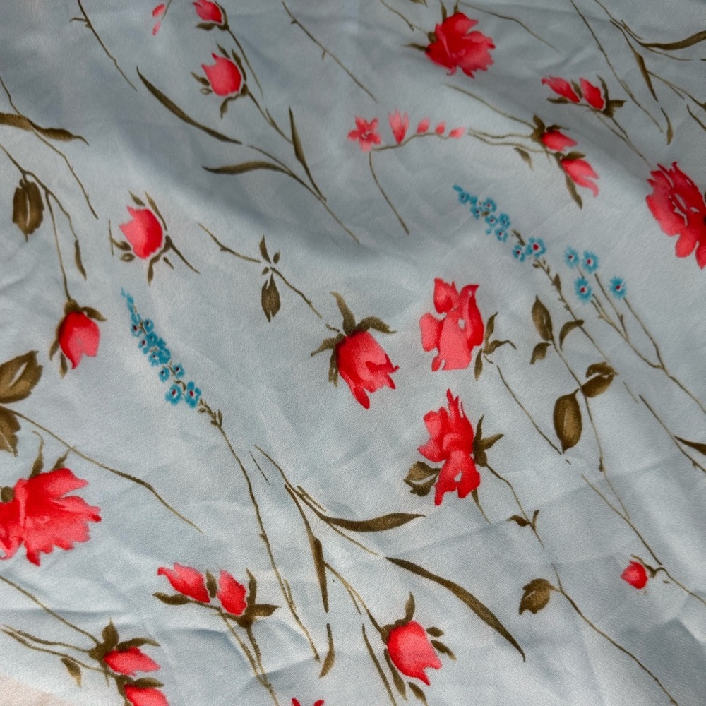 Vintage 90s Blue floral asymmetrical flowy skirt with pink accents - Picture 5 of 10